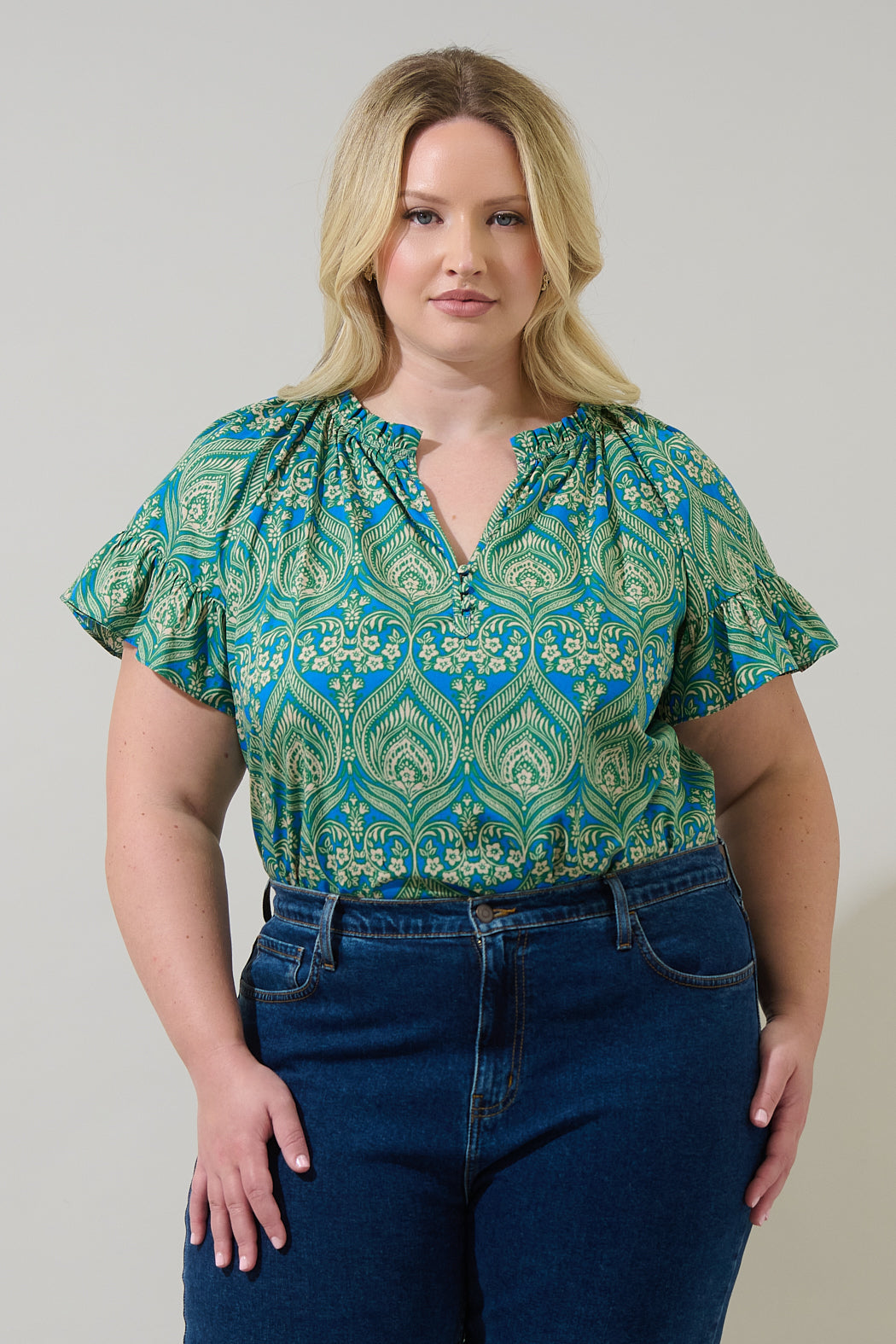 Nyra Paisley Macy Ruffle Top Curve