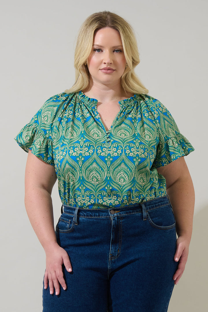 Nyra Paisley Macy Ruffle Top Curve