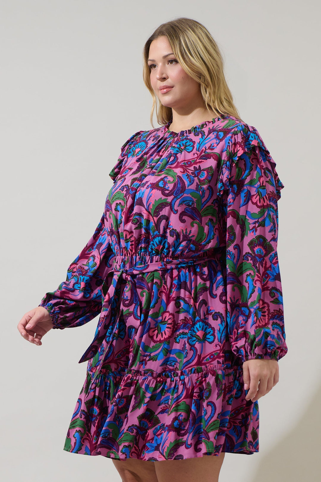 Valier Floral Balloon Sleeve Blouson Dress Curve