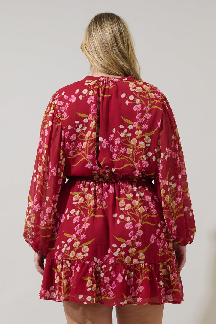 Ginnie Floral Paxton Balloon Sleeve Mini Dress Curve