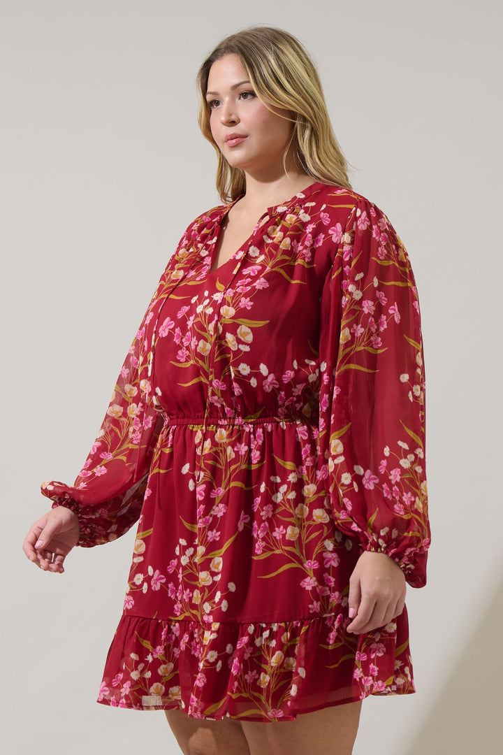Ginnie Floral Paxton Balloon Sleeve Mini Dress Curve