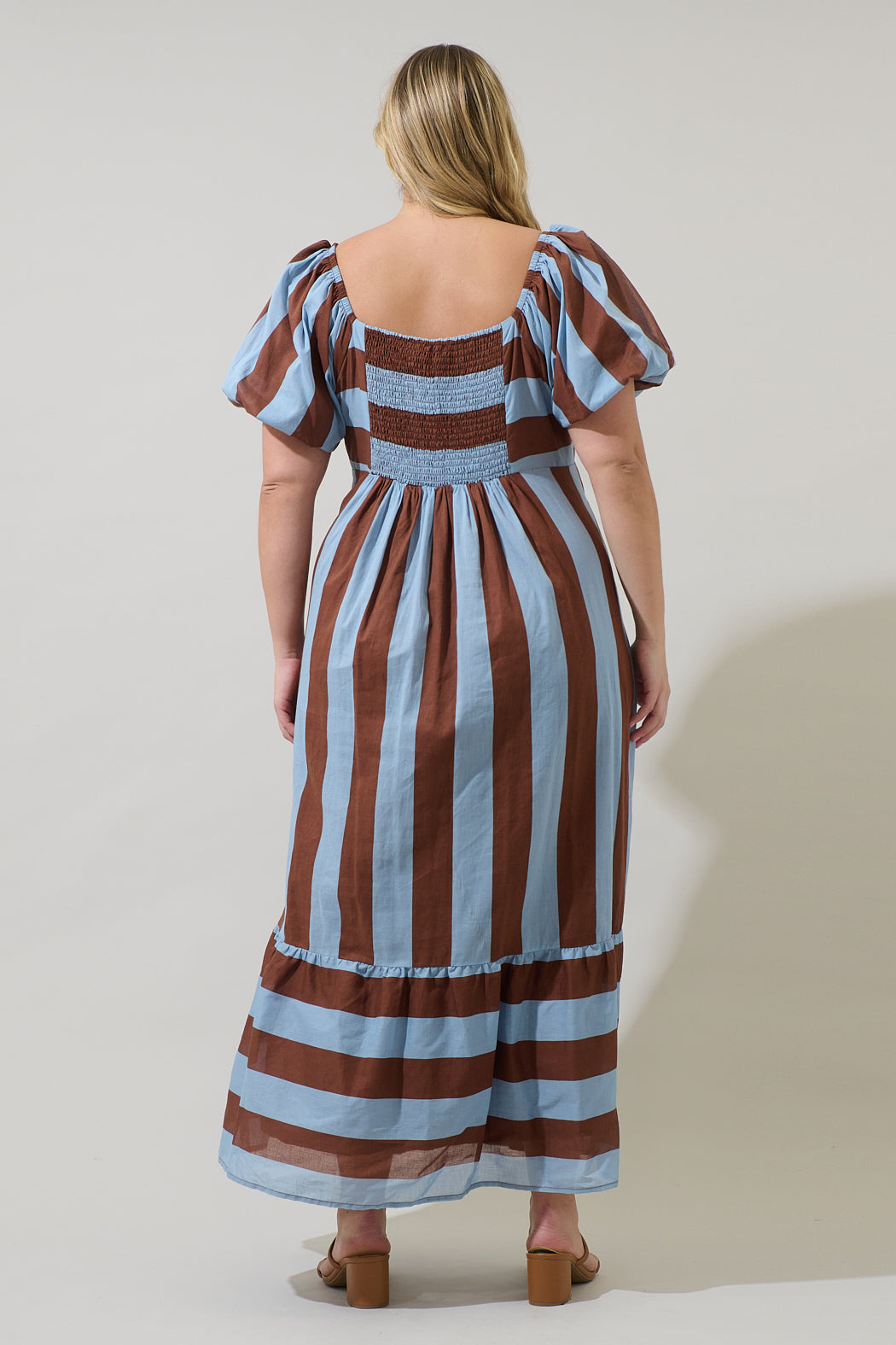 Evabelle Stripe Xena Puff Sleeve Maxi Dress Curve