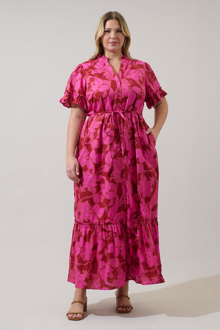 Craney Floral Alna Button Up Midi Dress Curve