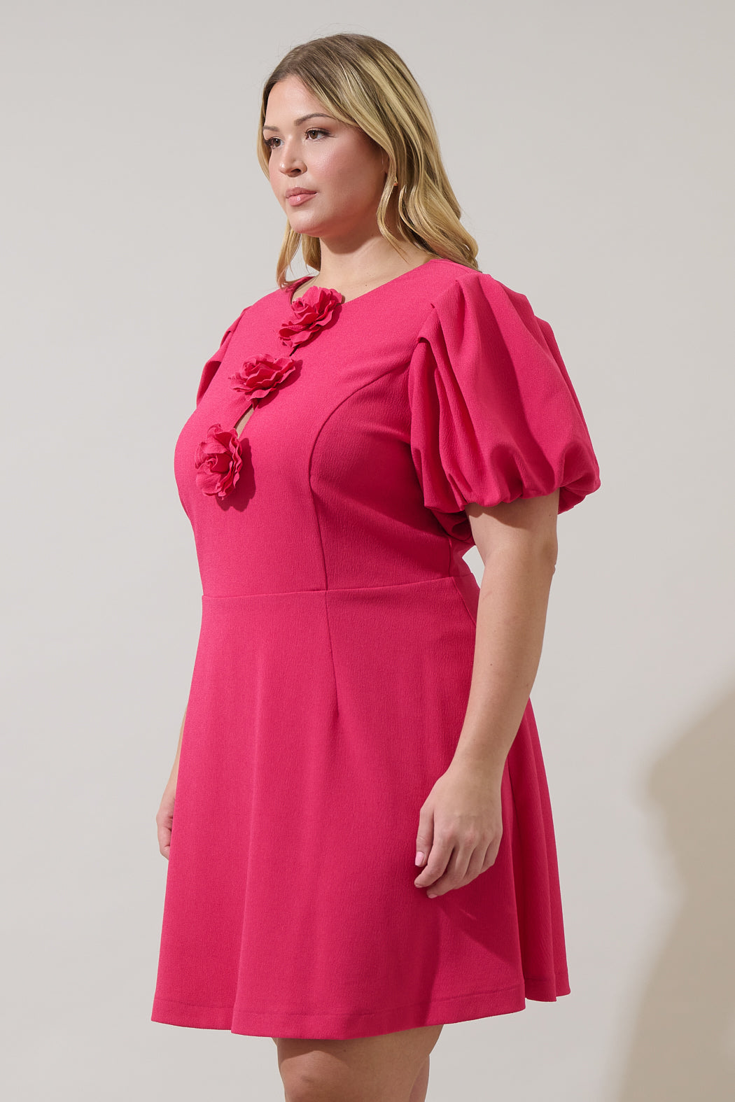 Zemira Rosette Bubble Sleeve Mini Dress Curve