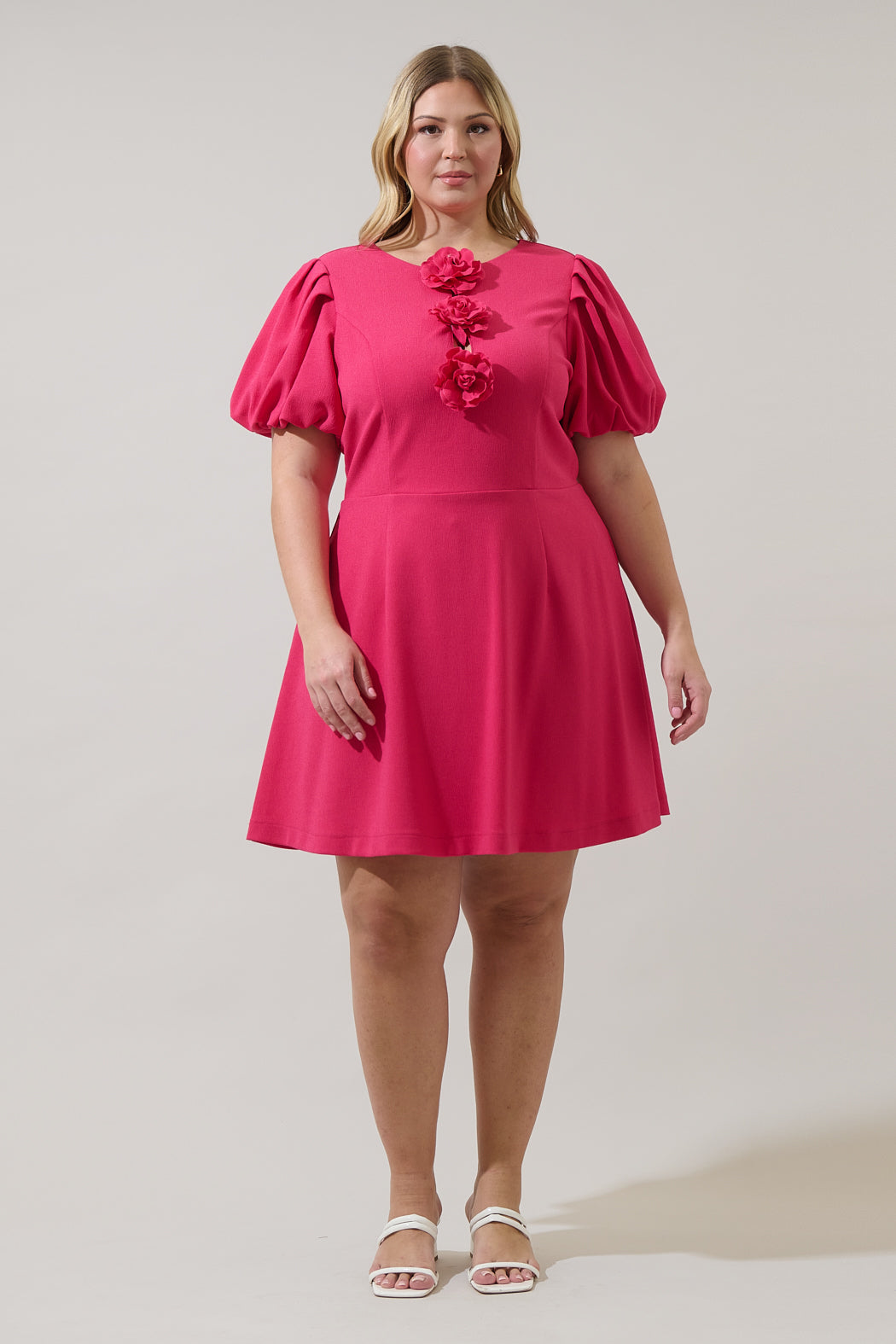Zemira Rosette Bubble Sleeve Mini Dress Curve