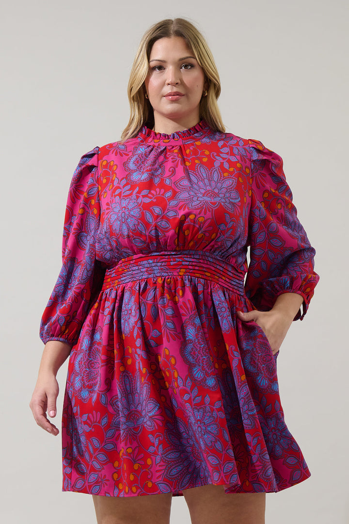 Darret Floral Esmae Pleated Mini Dress Curve