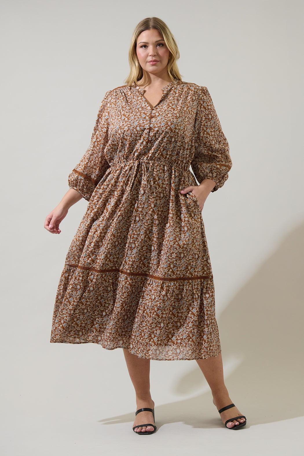 Ramsey Ditsy Harmy Drawstring Midi Dress Curve