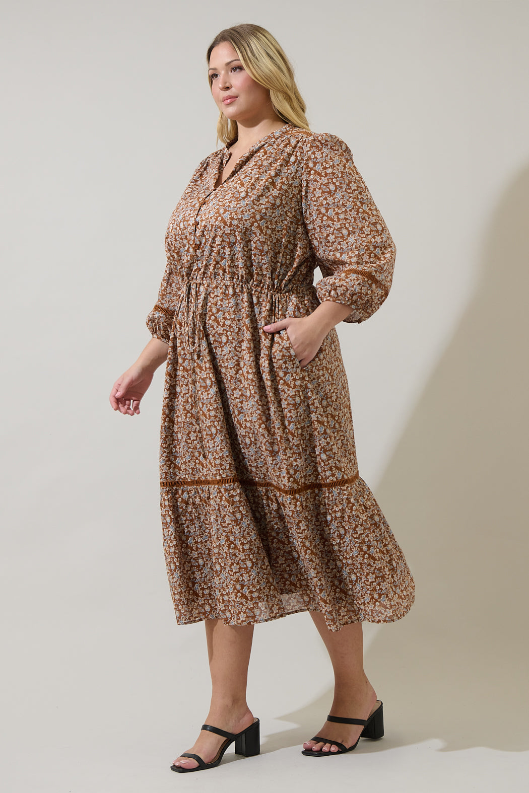 Ramsey Ditsy Harmy Drawstring Midi Dress Curve
