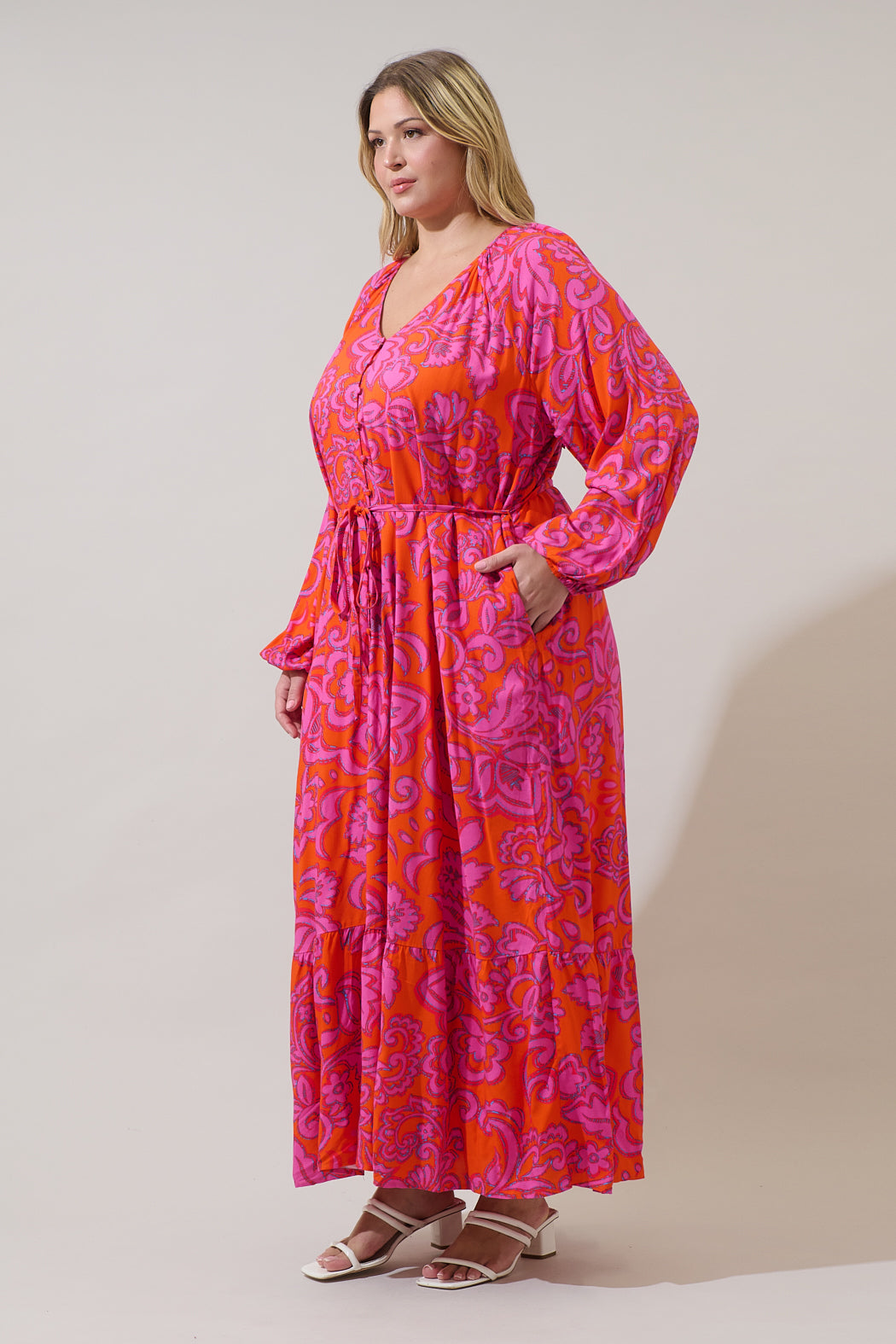 Marinda Floral Larrie Button Down Maxi Dress Curve