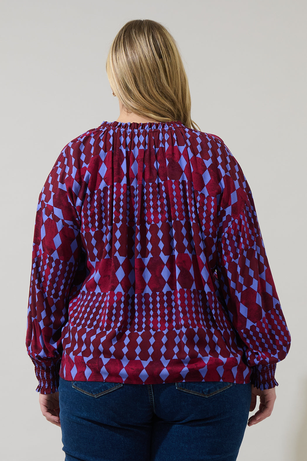 Ramsay Abstract Weylin Split Neck Tassel Blouse Curve