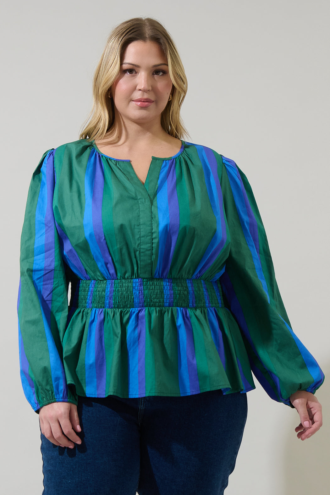 Dolary Stripe Mirana Smocked Top Curve