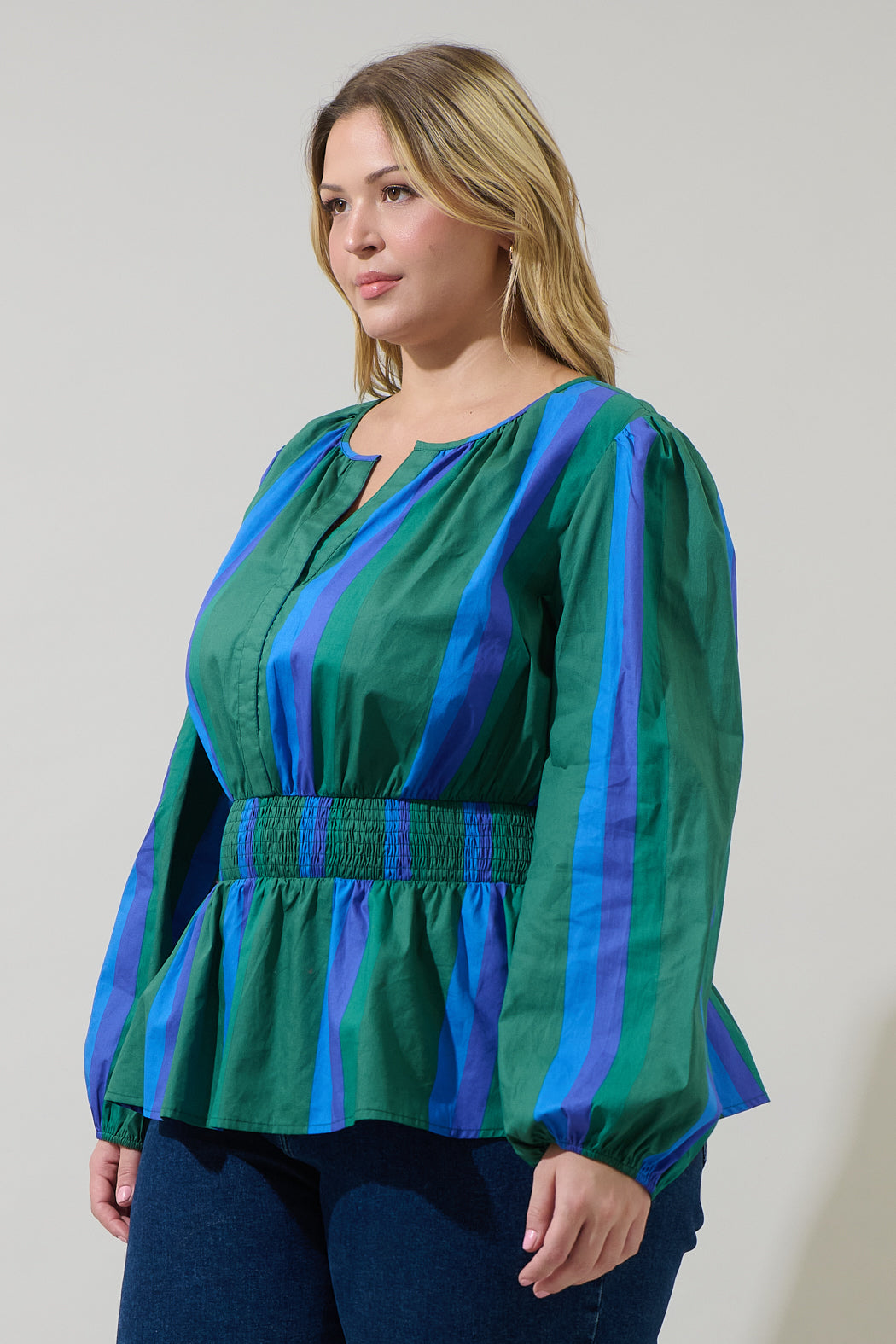 Dolary Stripe Mirana Smocked Top Curve