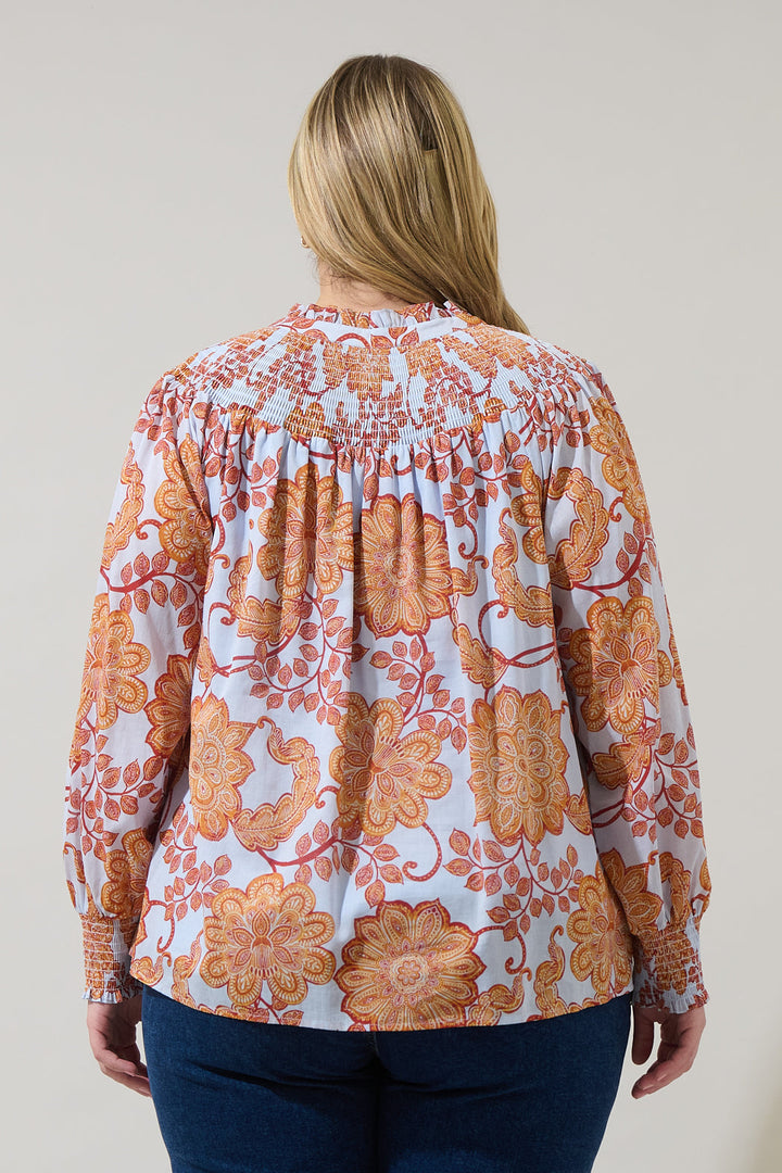 Siany Floral Debory Smocked Top Curve