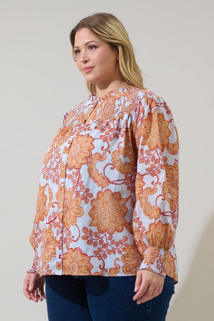 Siany Floral Debory Smocked Top Curve