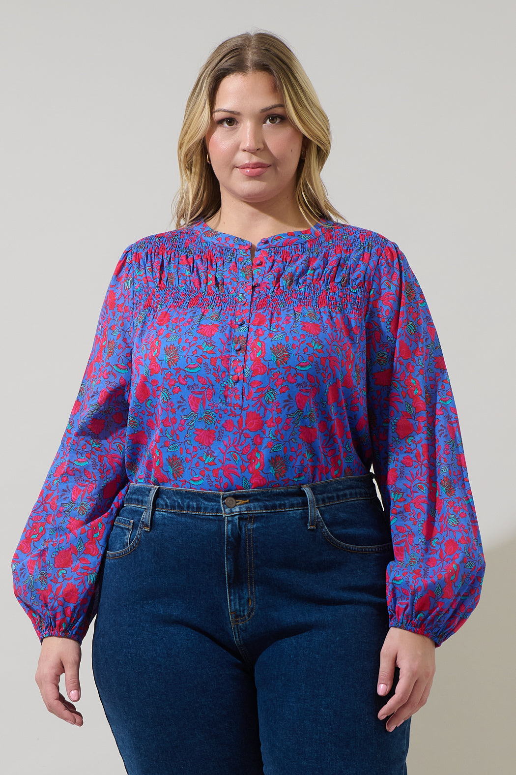 Tanya Floral Katara Smocked Top Curve