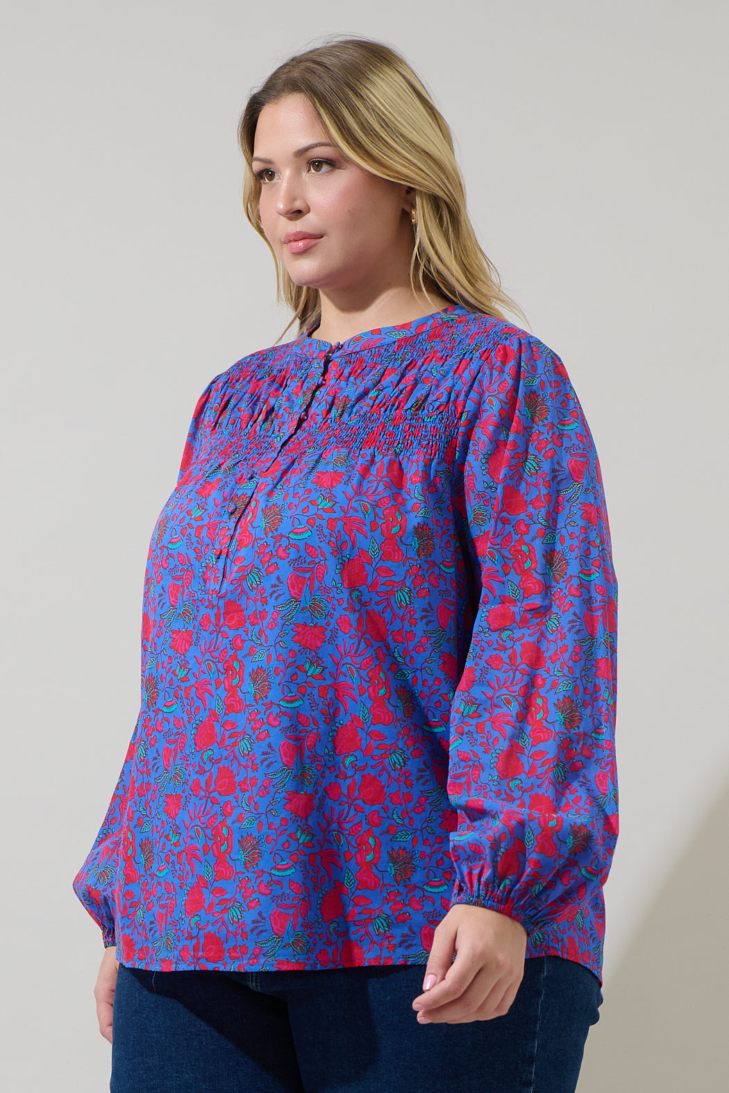 Tanya Floral Katara Smocked Top Curve