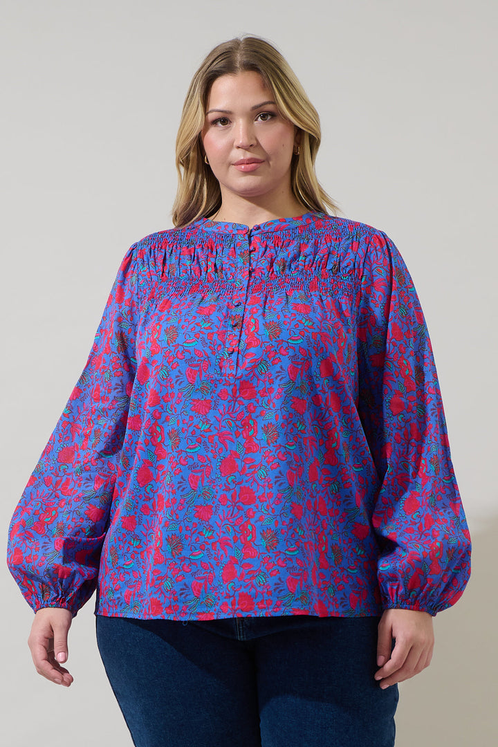 Tanya Floral Katara Smocked Top Curve