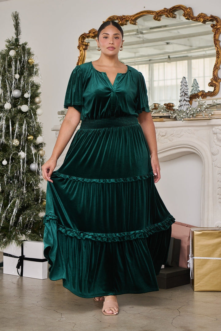 Juliete Velvet Palmer Tiered Maxi Dress Curve