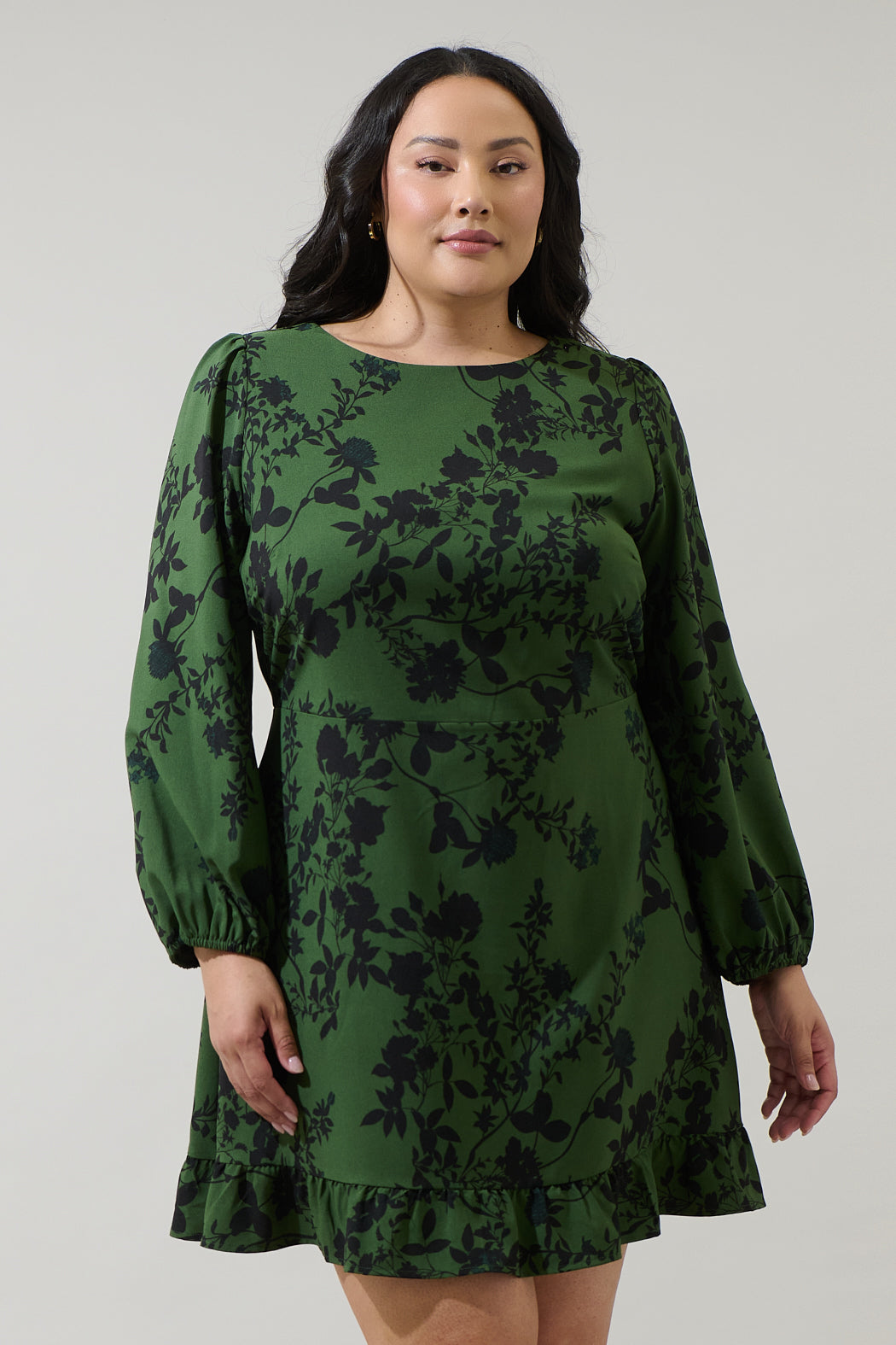 Tindrie Floral Ruffle Flounce Mini Dress Curve