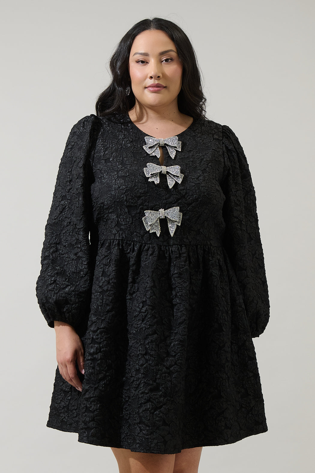 Arielle Jacquard Glow Bow Dress Curve