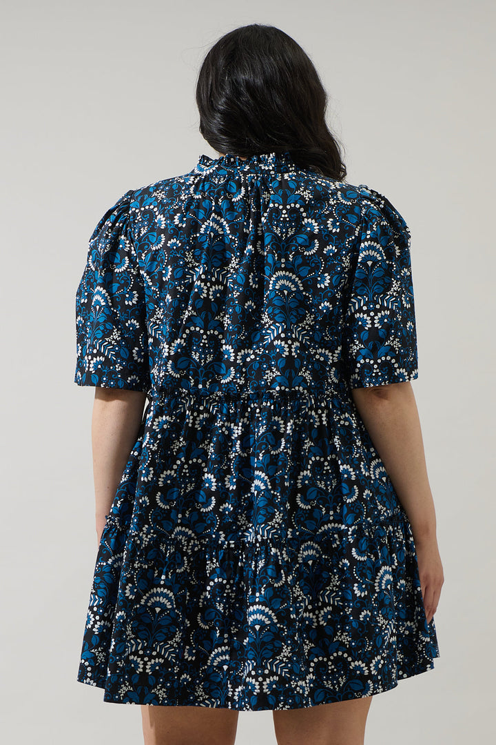 Etta Floral Dixie Split Neck Shift Dress Curve