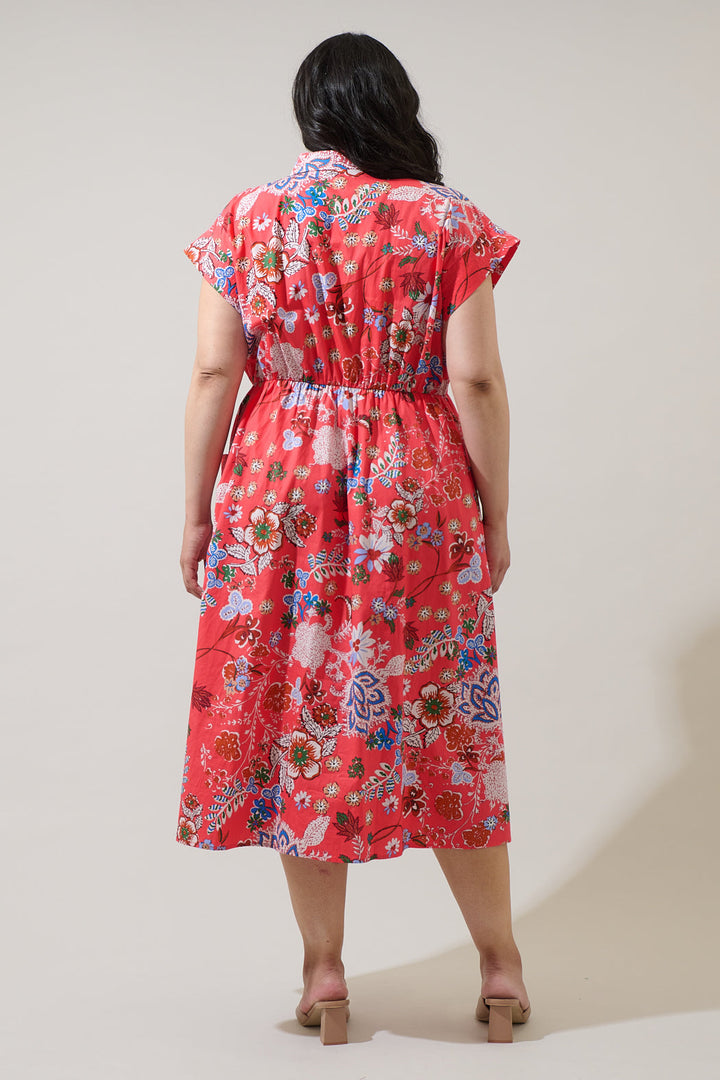 Oreanna Floral Grenola Button Up Midi Dress Curve
