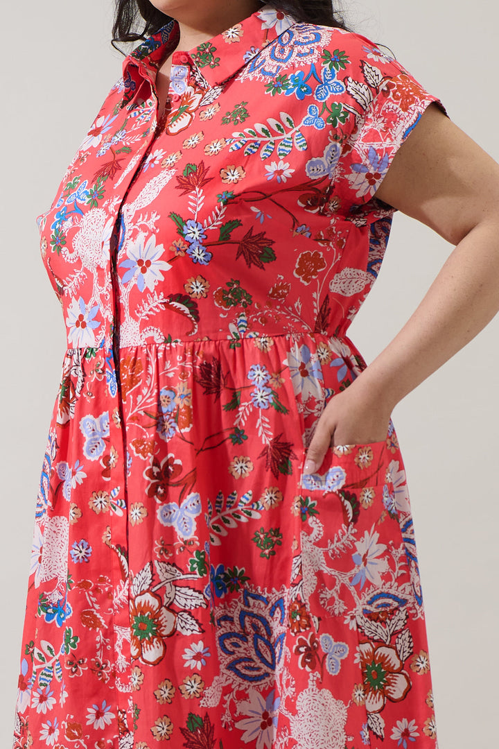 Oreanna Floral Grenola Button Up Midi Dress Curve