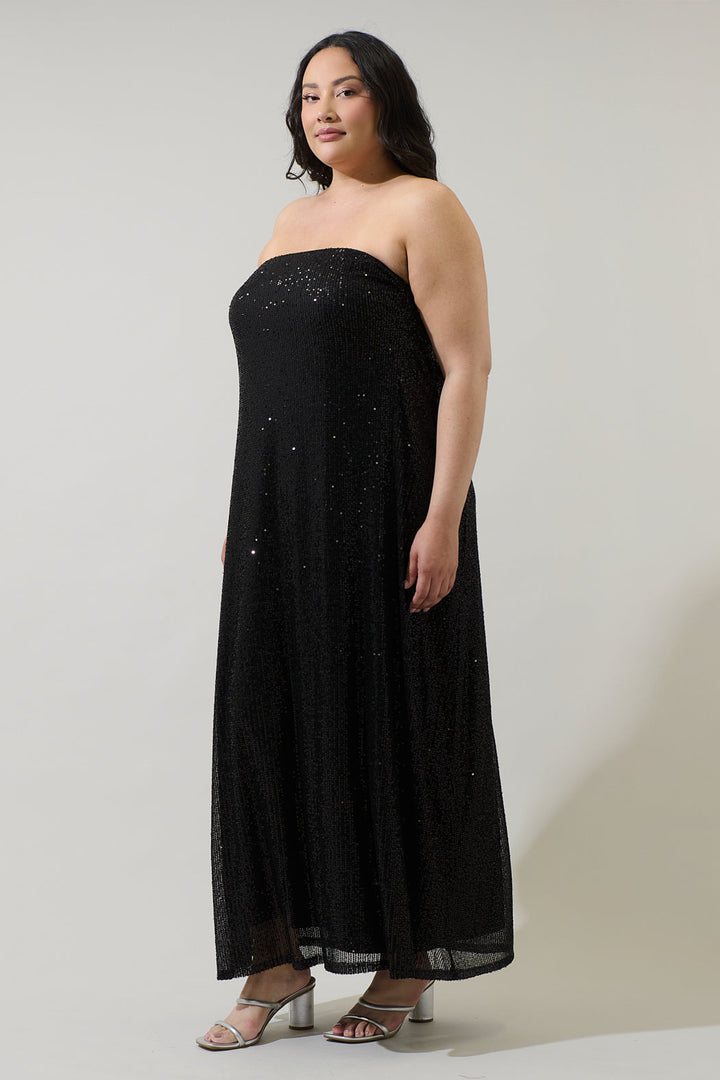 Friday Nights Sequin Strapless Maxi Dress Curve