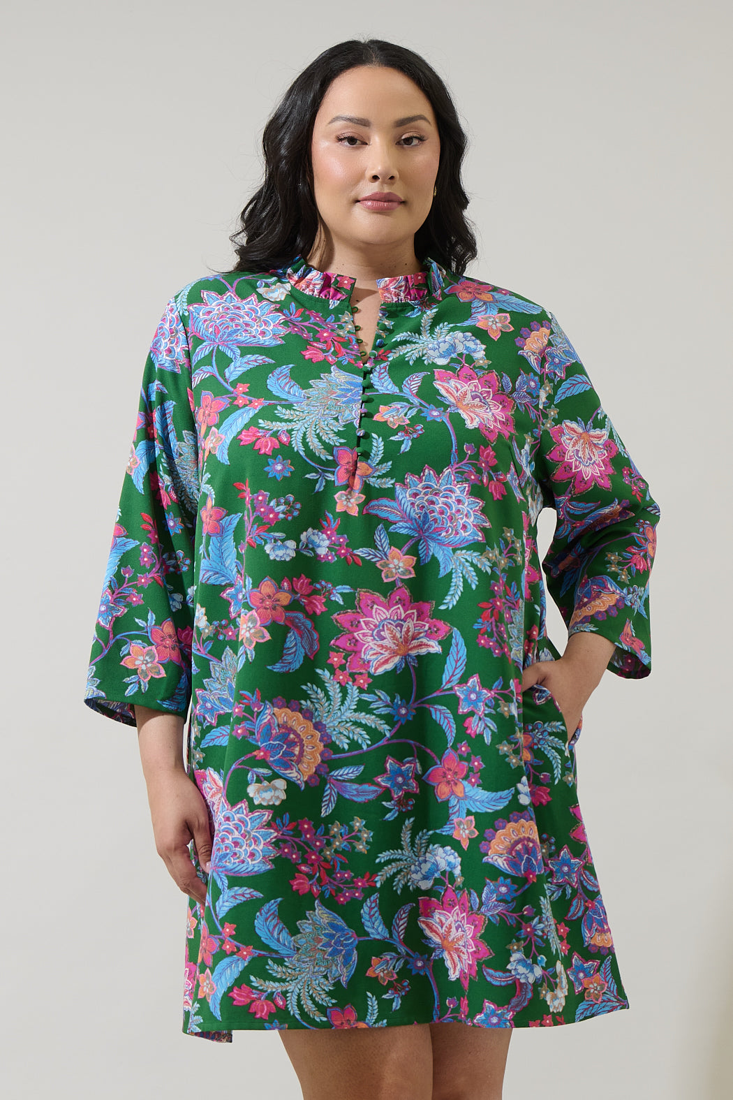 Elara Floral Ruelle Ruffle Mini Dress Curve