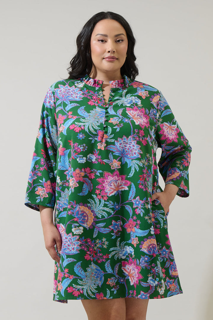 Elara Floral Ruelle Ruffle Mini Dress Curve