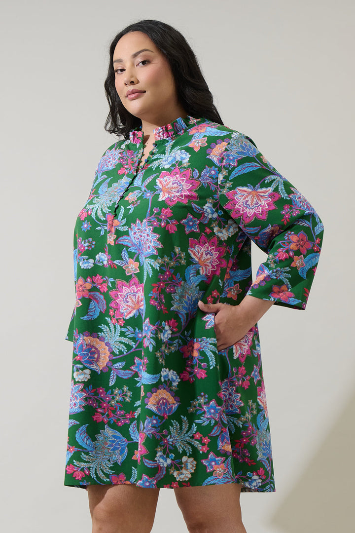 Elara Floral Ruelle Ruffle Mini Dress Curve