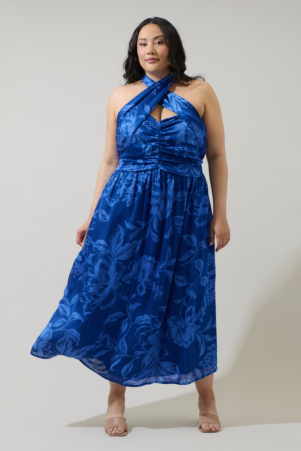 Ciara Floral Tiffi Halter Maxi Dress Curve