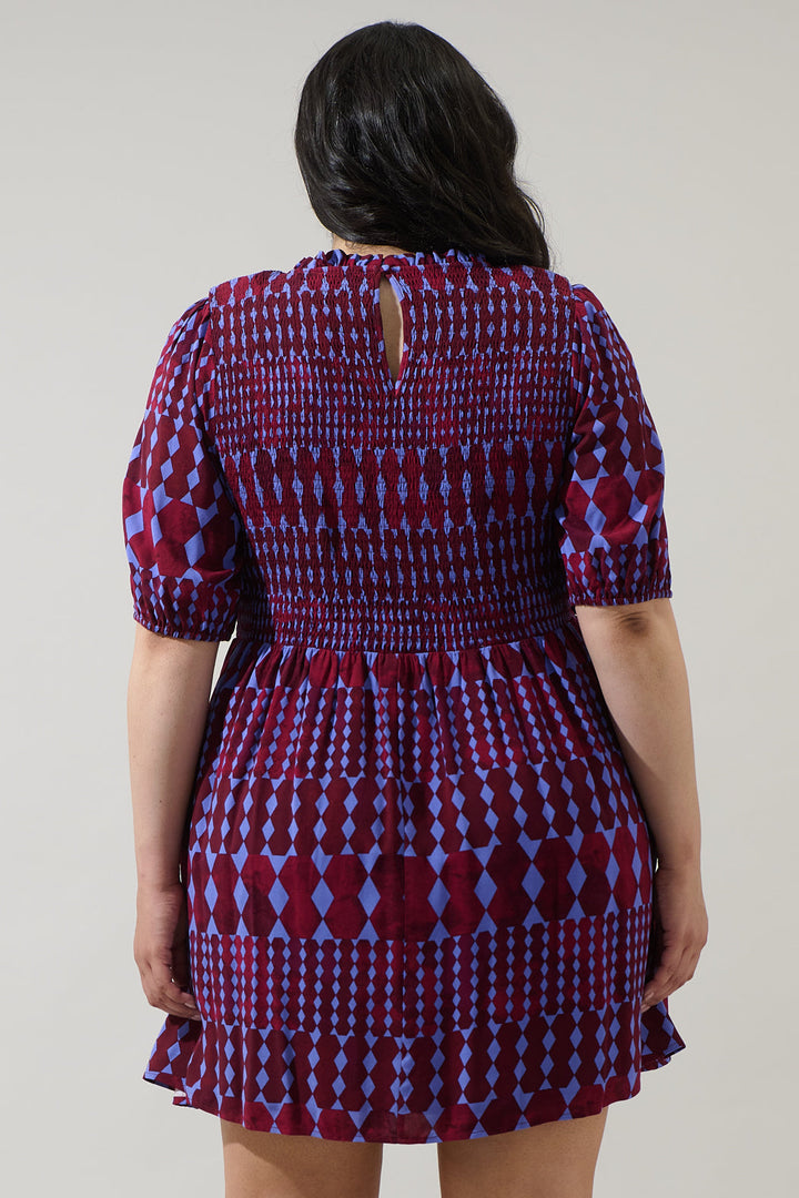 Ramsay Abstract Sulen Smocked Mini Dress Curve