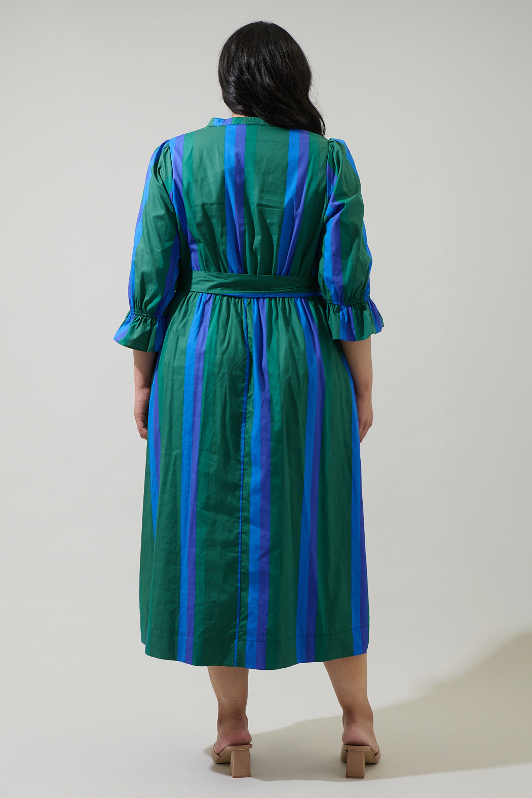 Dolary Stripe Senda Long Sleeve Maxi Dress Curve