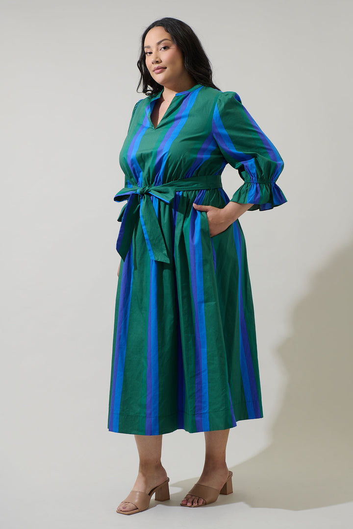 Dolary Stripe Senda Long Sleeve Maxi Dress Curve