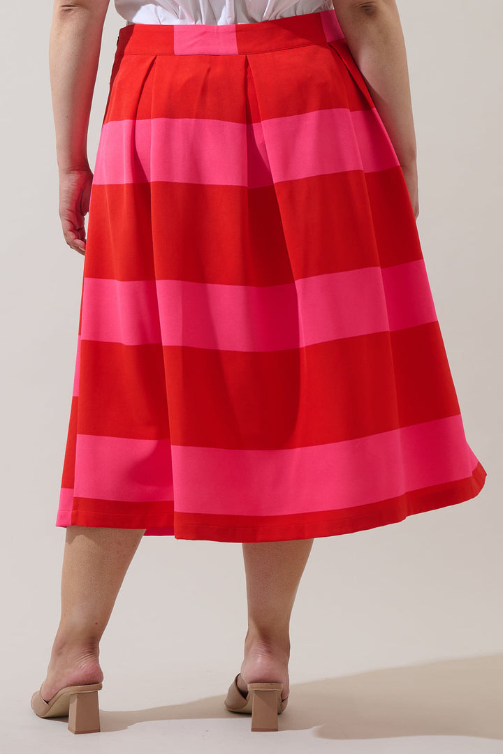 Lolli Stripe Pleated Midi Skirt Curve