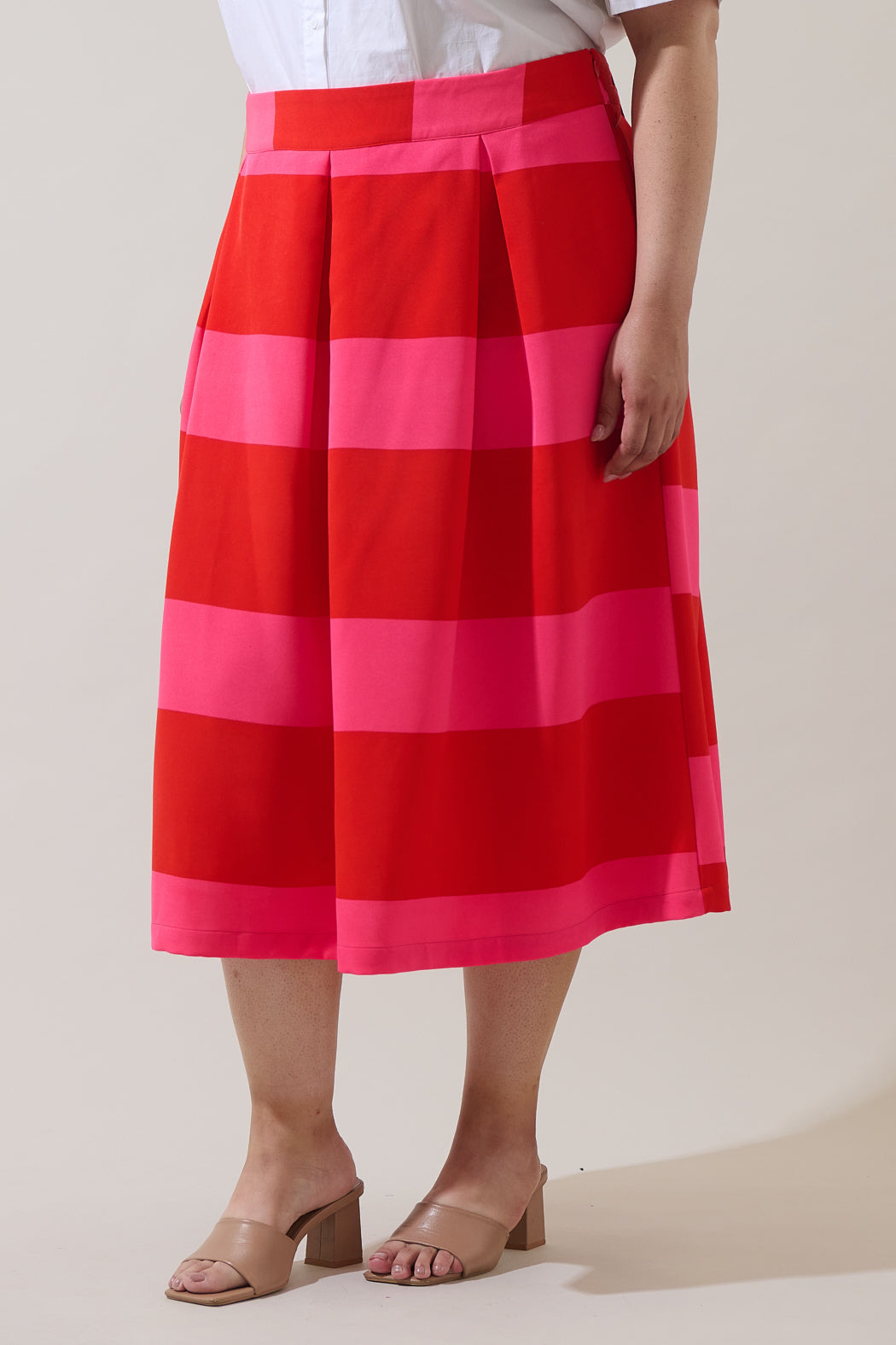 Lolli Stripe Pleated Midi Skirt Curve
