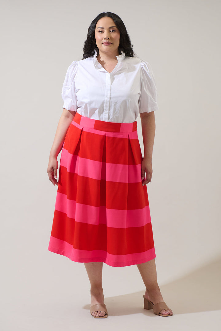 Lolli Stripe Pleated Midi Skirt Curve