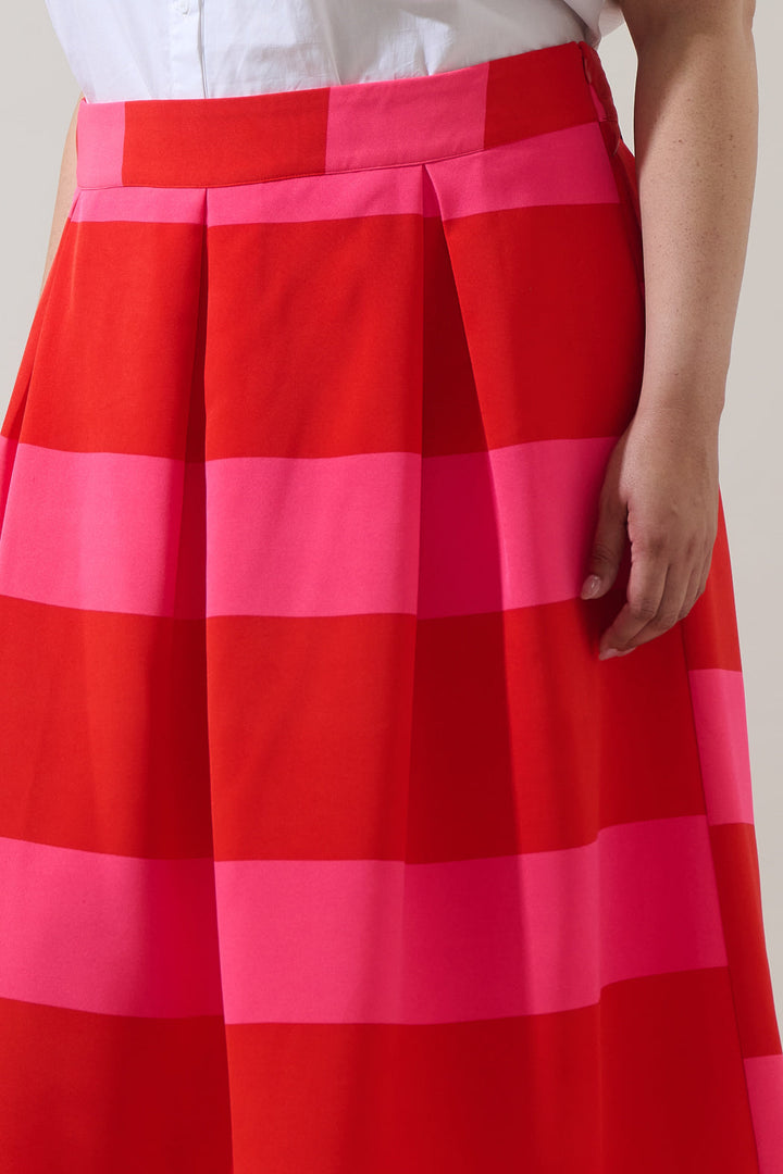 Lolli Stripe Pleated Midi Skirt Curve