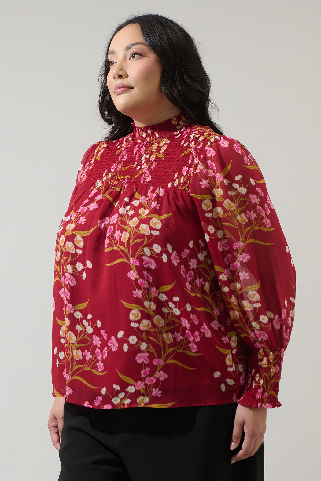 Ginnie Floral Sunnie Long Balloon Sleeve Blouse Curve