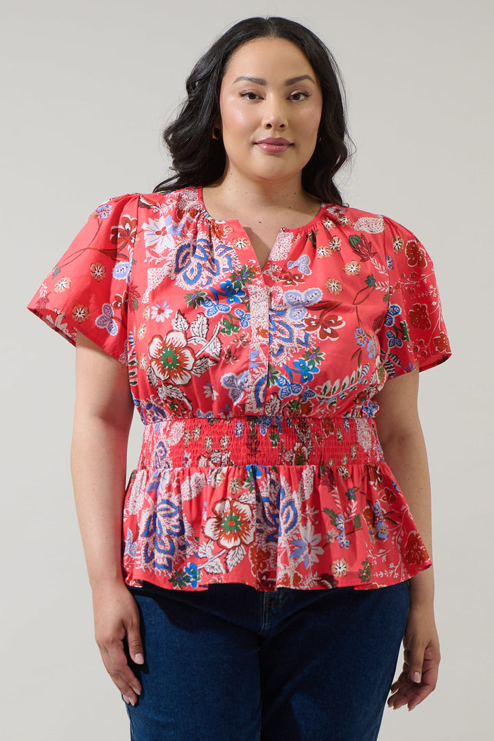 Oreanna Floral Sarina Smocked Peplum Top Curve