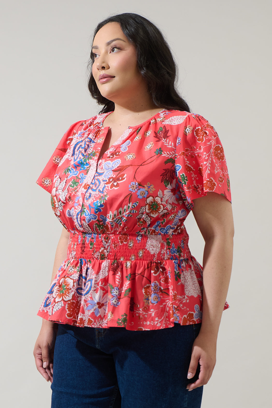 Oreanna Floral Sarina Smocked Peplum Top Curve