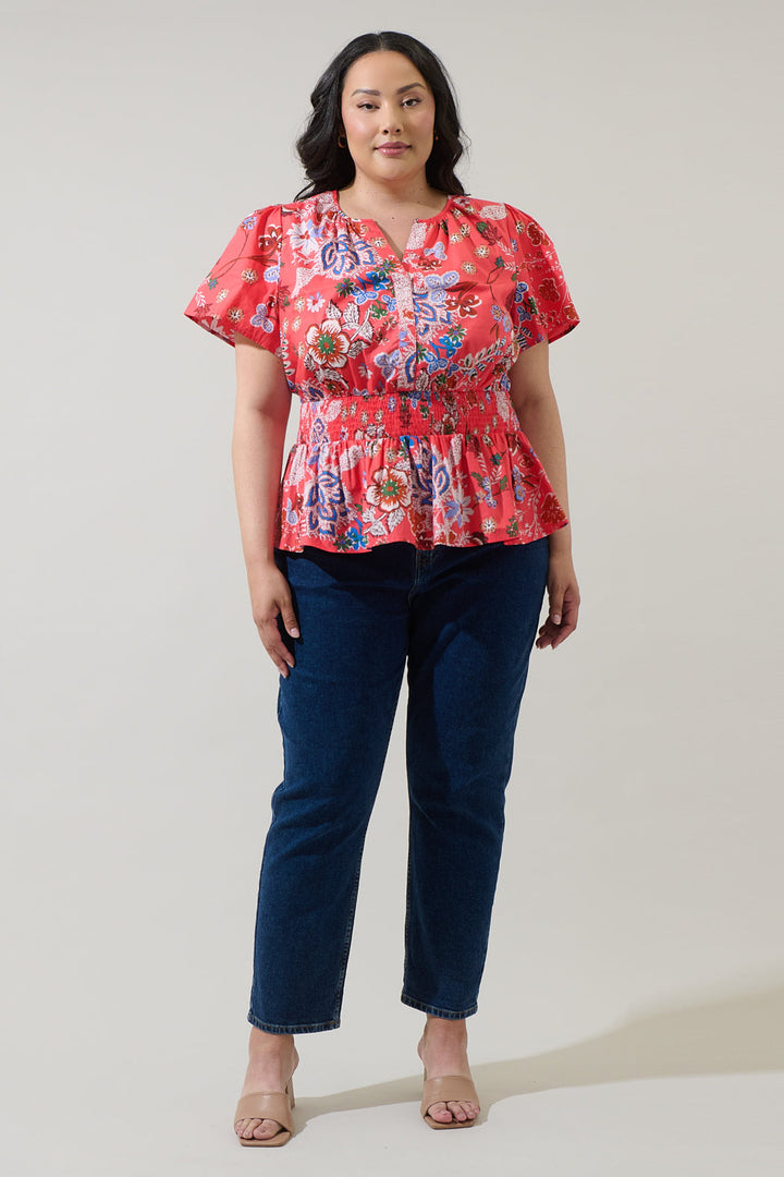 Oreanna Floral Sarina Smocked Peplum Top Curve