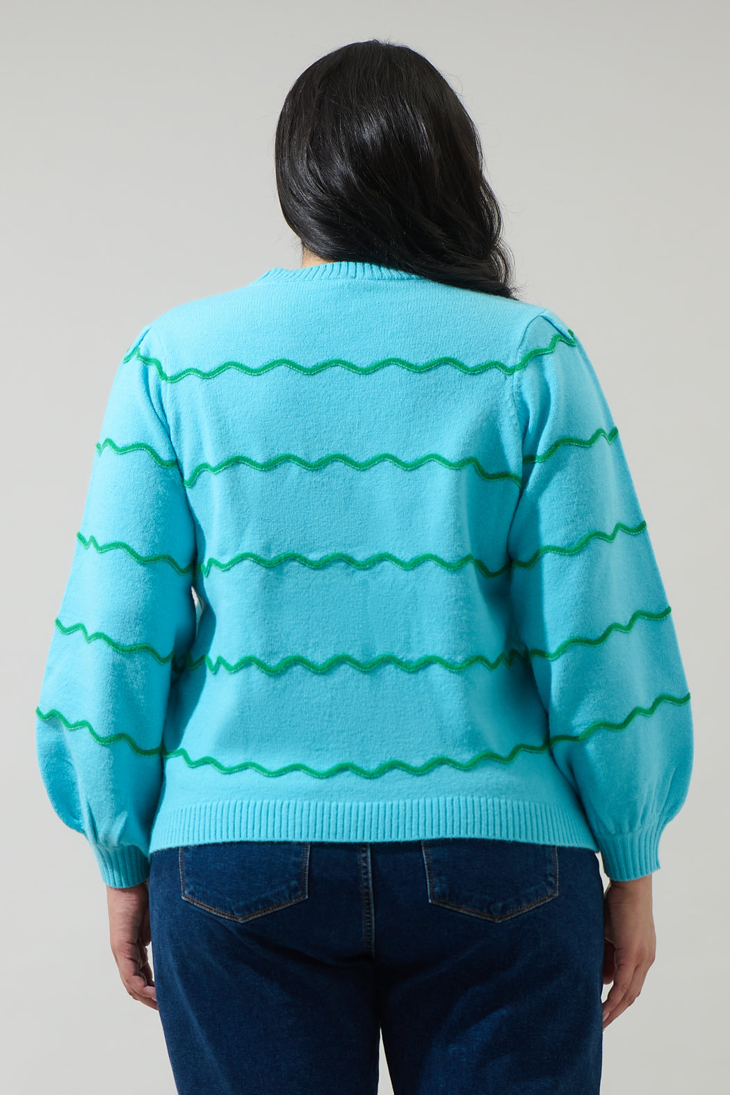 Maeverly Wavy Stripe Balloon Sleeve Sweater Curve