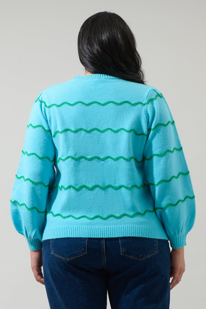 Maeverly Wavy Stripe Balloon Sleeve Sweater Curve