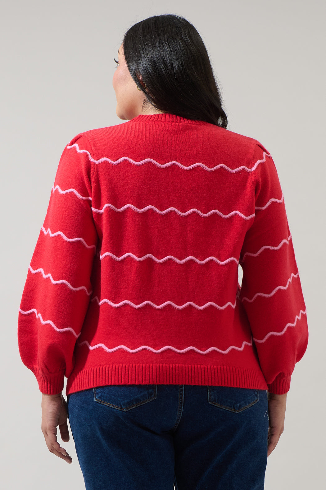 Maeverly Wavy Stripe Balloon Sleeve Sweater Curve
