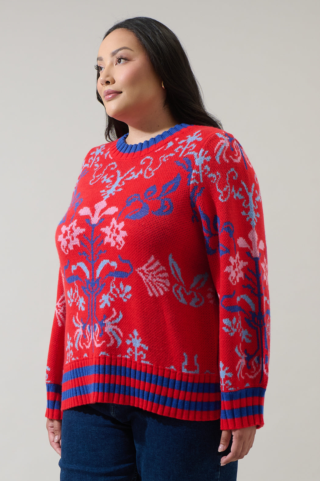 Almila Pleated Long Sleeve Sweater Curve