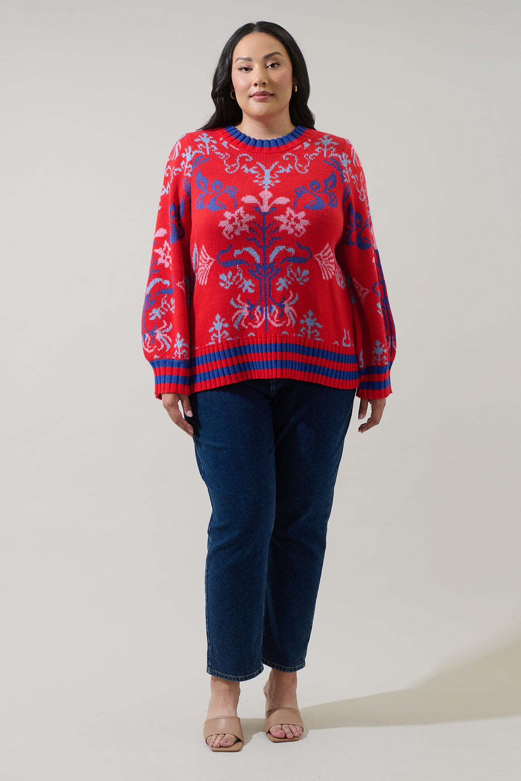 Almila Pleated Long Sleeve Sweater Curve