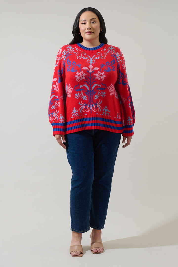 Almila Pleated Long Sleeve Sweater Curve