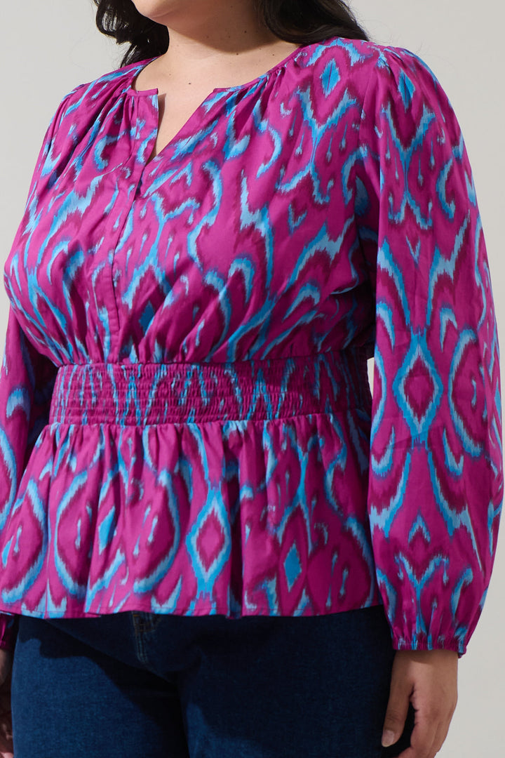 Ivani Abstract Mirana Smocked Top Curve